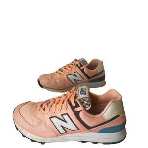 New Balance 574 Sneakers Coral Pink Teal Blue Women's Size 7